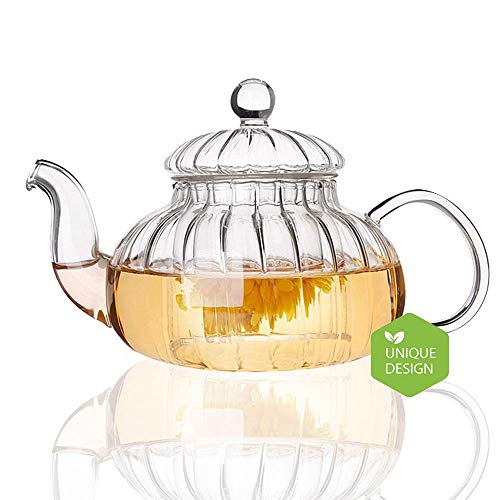Hwagui Teiera in vetro trasparente a forma di zucca, in borosilicato, per tè...