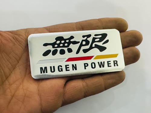 Image of Emblems for Car & Bike Metal Lo.go and Grill Me.tal Lo.go, Auto Accessories for Car Emblem 3D Badge Auto Racing Sport Sticker Grand Tourer Decal. (Mugen Power Silver Slim Sticker)