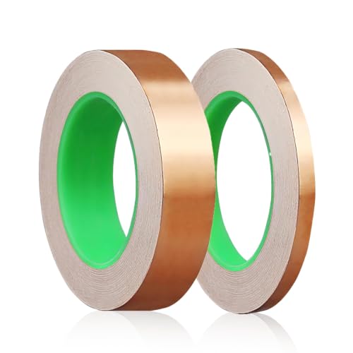 Image of 2Pcs Copper Tape Conductive for Wrapping & Ainsulating Wire | 2Size Double-Sided Conductive Copper Tape | Strong Adhesion & Shielding | Easy Cut & Flexible