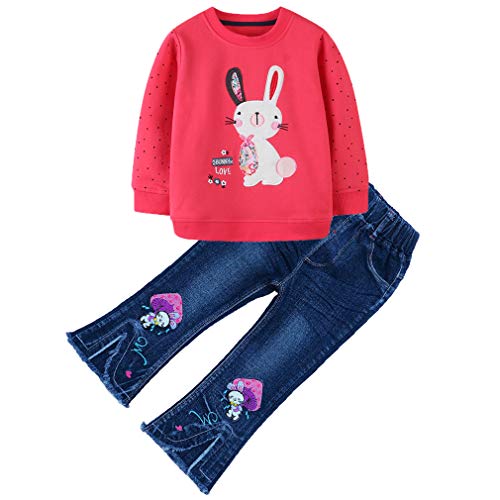 Image of Peacolate 18M-7T Toddler Big Girls Pants Clothing Set 2pcs Cotton top and Jeans