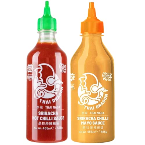 Sauce Bundle with Thai Dragon Sriracha Hot Chilli Sauce 455ml and Thai Dragon Sriracha Mayonnaise 455ml (2 Pack)