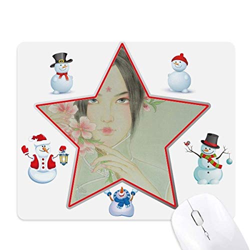Tapis de souris chinois aquarelle Noël bonhomme de neige Famille étoile