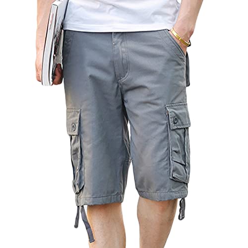 Maiyifu-GJ Mens Outdoor Casual Cargo Shorts Lightweight Multi Pocket Short Pants Relaxed Fit Summer Hiking Military Short (Light Grey,33)