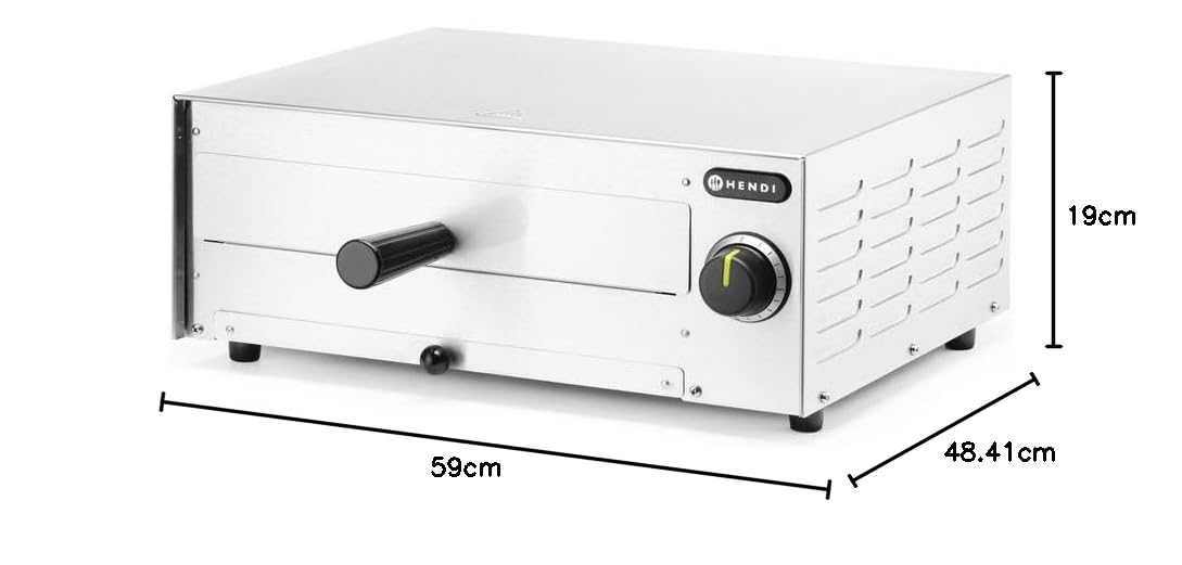 HENDI Horno profesional para pizzas, horno eléctrico, para pizzas hasta diámetro 30cm, 230V, 1300W, 480x420x(H)195mm, acero inoxidable