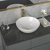 Sarlai Vessel Sink Round - 16'x16' Modern Round Bowl Above Counter White Porcelain Ceramic Bathroom Vessel Vanity Sink Art Basin