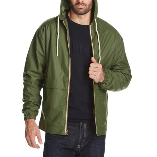 Weatherproof Vintage Men’s Lightweight Waterproof Coated Hooded Rain Jacket – Best Travel Rain Jacket, Windbreaker Raincoat with Hood for Men, Light Waterproof Rain Slicker, Bronze Green Large