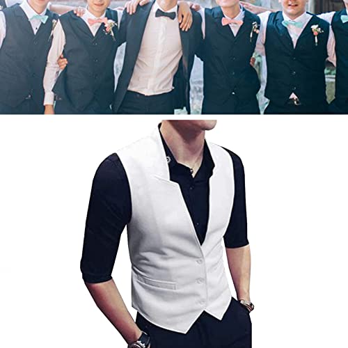 Men's White Black Champagne V Neck Suit Vest Groomsmen Casual Formal Waistcoat Tank for Graduate Party Prom (Color : White, Size : Large)3