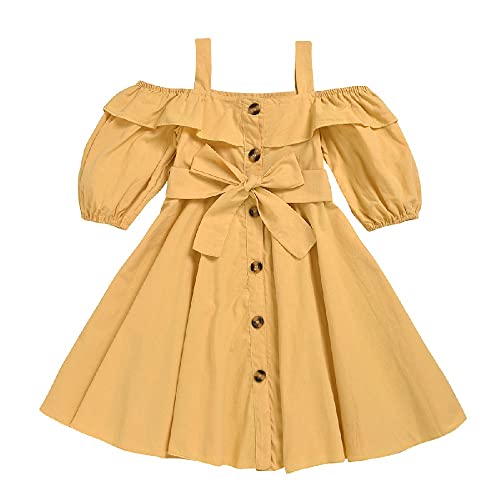 Quenny Girls' cotton woven sling solid color cardigan princess dress