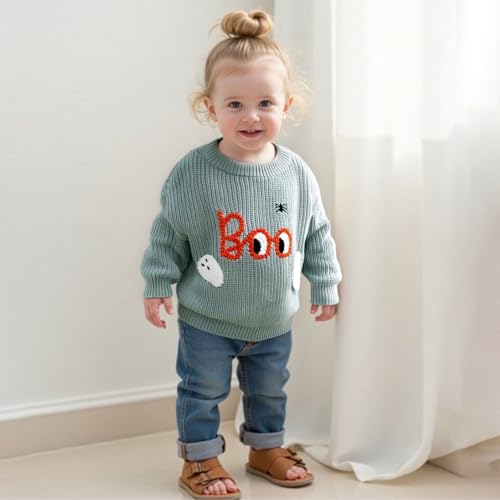 Baby Fall Winter Clothes Toddler Girl Boy Halloween Sweater Pumpkin Boo Embroidery Pullover Chunky Knit Sweaters3