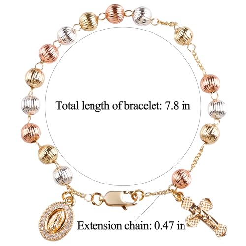 6mm Gold Plated Beads Catholic Guadalupe Crucifix Charm Rosary Bracelet for Women with Gift Box3