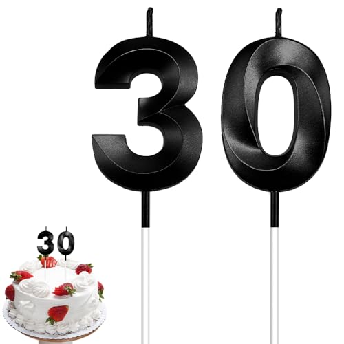 30th Birthday Candles, Black Number Candles, 3D Design Cake Topper, Happy Birthday Cake Candles for Men Women Birthday Party Anniversary Celebration Wedding Anniversary Supplies Decoration Theme Party