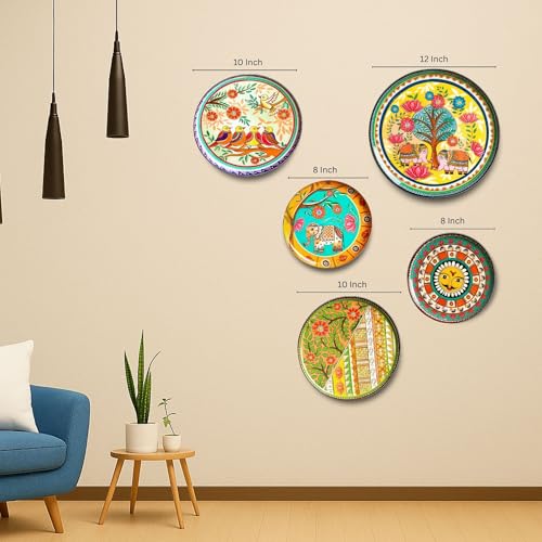 Image of RITUALISTIC Mithila Madhubani Wall Sculpture for home decoration | Wall decor items for living room | Metal Wall decor |Gift items |wall art |wall showpiece| Home Decor Gift Items |Set of 5