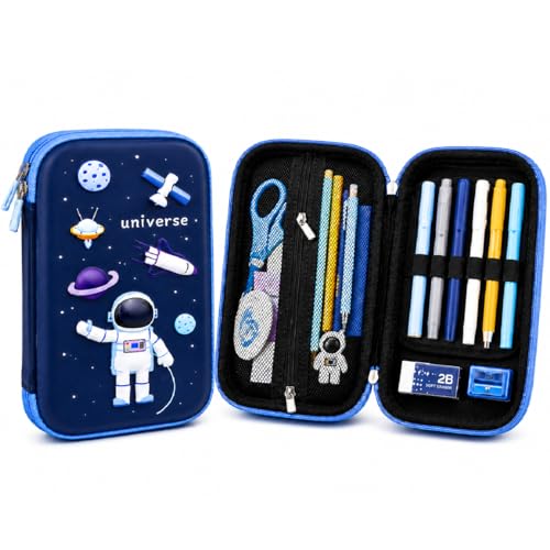 Image of Goyal's Space Astronaut 3D EVA Hard Shell Pencil Pouch for Girls, Double Layer Geometry Box & Pencil Case, Large Capacity Waterproof Stationery Organizer with Zipper for Kids School Students