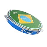 Pandeiro izzo 10" abs azul com pele bandeira do brasil corpo leve e
