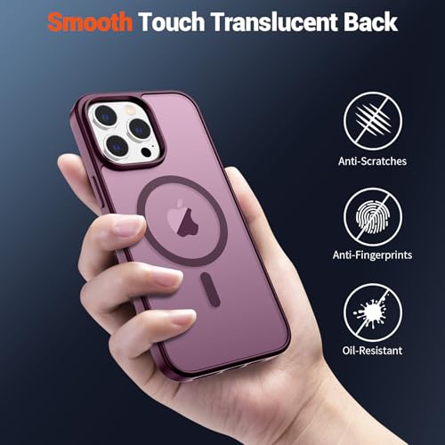 Image of SUPFINE Magnetic for iPhone 15 Pro Case (Compatible with MagSafe) (Military Grade Drop Protection) Translucent Matte Shockproof Phone Case, Wine Red
