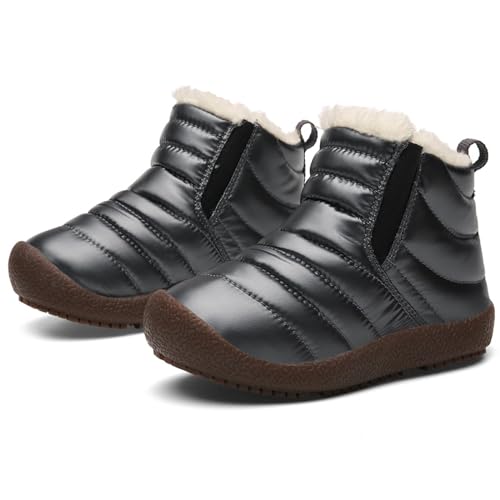 WUIWUIYU Boys Girls Outdoors Waterproof Pull Tab Slip On Warm Fur Lined Snow Boots Ankle Booties4