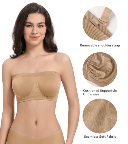 Lemorosy Women's Invisible Seamless Non-Padded Underwire Bandeau Multiway T-Shirt Bra2