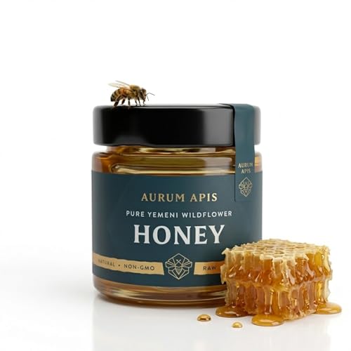 Image of Aurum Apis Raw Yemeni Wildflower Honey - 100% Raw & Unfiltered Pure Honey, Hand-Harvested, Non-GMO, Unprocessed Certified Organic Honey from Wildflower, Premium Honey Jar (130g)