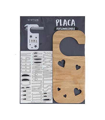 VINTIUN Placa Pomo Puerta Madera Con Kit De Letras. Corazones Im�genes enmarcadas