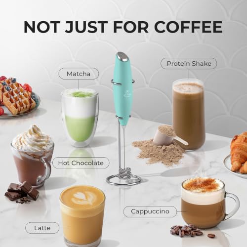 Image of Zulay Kitchen Powerful Milk Frother Wand With Duracell Batteries - Ultra Fast Handheld Drink Mixer - Electric Whisk Foam Maker for Coffee, Lattes, Cappuccino & Matcha - Triple Whisk - Peppermint