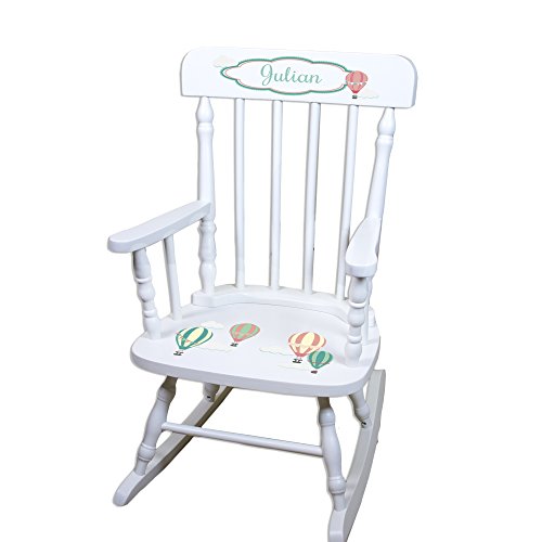 My Bambino Children's Personalized Hot Air Balloons Rocking Chair White Wood Rocker