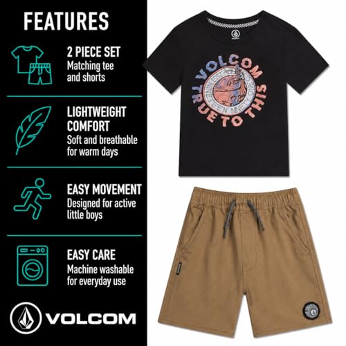 Image of Volcom Toddler Baby Boy Shorts Set - 2 Piece Short Sleeve Graphic Tees and Shorts Infant Toddler Little Boys Summer Outfits