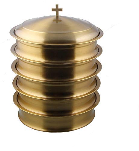 Communion Ware Set of 5 Holy Wine Serving Trays With a Cover - Brass Finish Stainless Steel