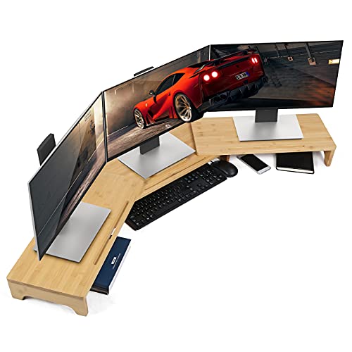 Nnewvante Bamboo Triple Monitor Stand