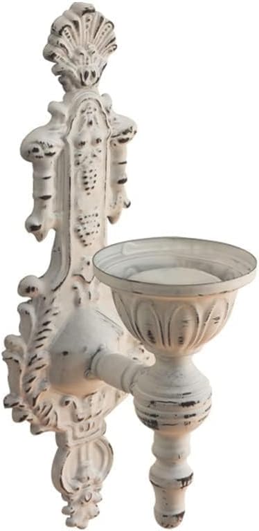 Iron Wall Candle Sconce Holder French Court Taper Wall Mounted Rustic Candle Holder Shabby Chic Wall Decoration for Living Room Dining Room Antique White (Antique White A)