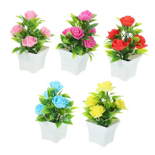 VINTORKY 5pcs Artificial Potted Plant Artificial Plant Flower Bonsai Artificial Plant Decor Artificial Plant Bonsai False Potted Plant Faux Potted Plant House Plants Indoor Plastic Roses