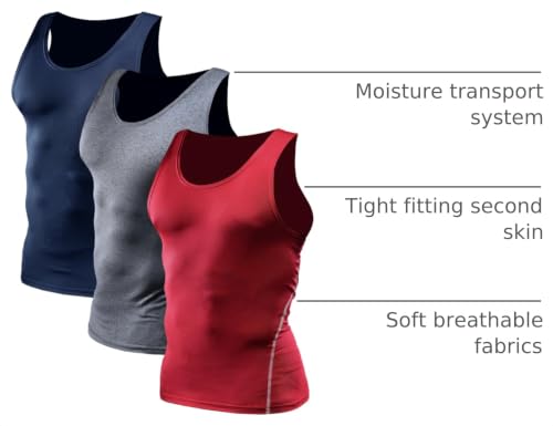 Image of NELEUS Men's 3 Pack Athletic Compression Under Base Layer Sport Tank Top