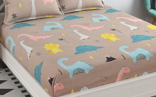 Image of Home Premium Cotton Flat Double Bedsheets with 2 Pillow Covers | Double Bed Breathable | Wrinklefree | Ultrasoft 210 tc Supersoft | 90 x 90 Inches|Cartoon Light Grey