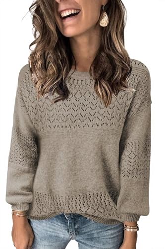 Image of JOCAFIYE School Outfits for Teachers Crewneck Solid Sweaters for Women Contrast Ribbed Knit Jumpers Pullover Cozy Soft Long Sleeve Casual Loose Fit Sweater Tops Khaki Small