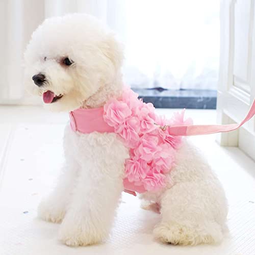 TENGZHI Puppy Dog Harness and Leash Set Pink Lace Floral Dog Vest Harness for Small Dogs Cute Soft Mesh Escape Proof Pet… - Image 6