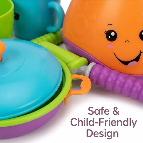 Image of Crackles Pretend Play Solid Colour Tea Party Kitchen Play Set Toy with Teapot, Cups Pretend Play Cooking Set, Toy Pots N Pans, Cookware, Utensils