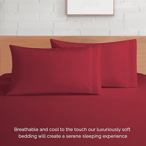 Elegant Comfort Luxurious 1500 Premium Hotel Quality Microfiber 4-Piece Sheet Set, 18-24 Inches Deep - Extra Deep Pocket Sheets - Ultra Soft 4PC Deep Pocket Sheets, King, Burgundy