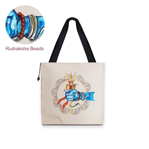 Image of Hand-Printed Tote Bag with Classical Design-Reusable, Zipper Closure For Women & Girls