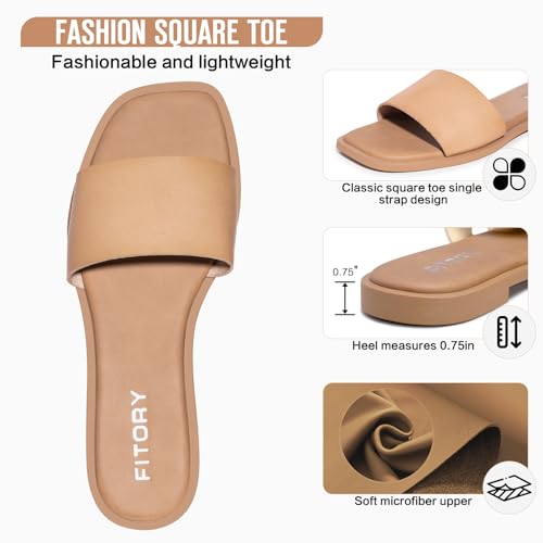 Image of FITORY Women's Slide Sandals Fashion Square Open Toe with Cushioned Footbed Slippers for Beach Size