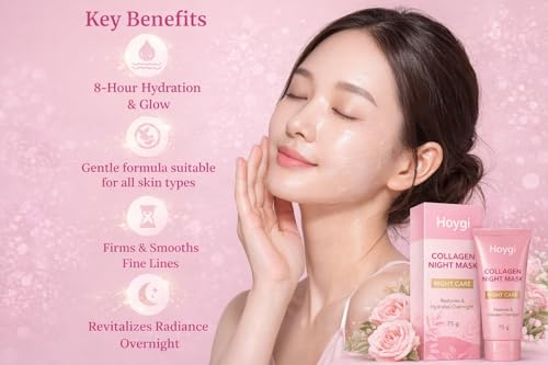 Image of Hoygi Collagen Night Mask, Night Care, Restores and Hydrates Overnight, Biocollagen Wrapping Mask, Peel Off Facial Mask, Collagen Face Mask, Face Mask 75g