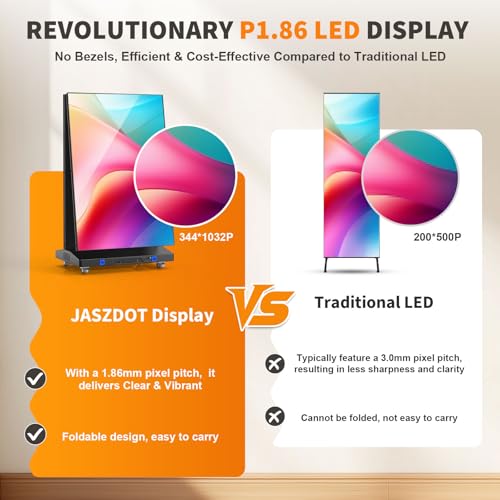 Image of 80 inch LED Digital Signage Display with Flight Case, P1.86 Foldable Spliceable LED Poster Screen Kiosk with Content Management System, WiFi /USB /HDMI for Events, Rentals & Commercial Use (Black, 1 Panel)
