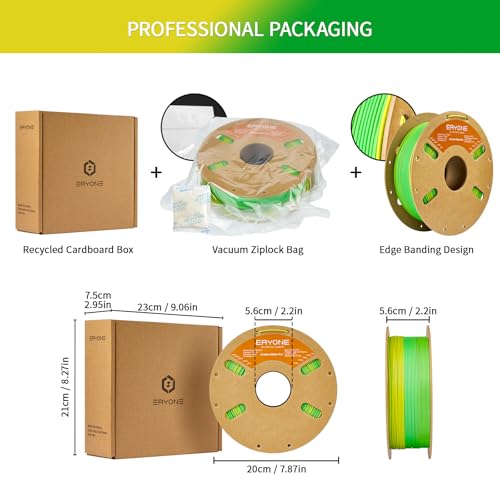 Image of ERYONE Matte Gradient Rainbow 3D Printer PLA Filament 1.75 + /- 0.03mm, Matte Multicolor Filament PLA 1KG(2.2LBS) Spool, Shire (Yellow Green)
