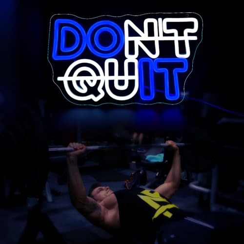 Image of DON'T QUIT Neon Sign, JGHTURIE Gym Led Neon Signs for Wall Decor Blue White Light Up Sign Office Gamer Room Man Cave for Wall Decor USB Powered
