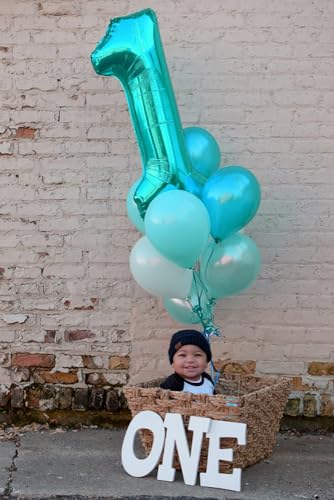 Image of Number Balloons Teal Blue 1 Balloon 40 inch for 1st Birthday Decoration | Saturated Color, Large 40 in, With Inflation Straw & Hanging Hole, Great for Men's Party, Back-To-School Season, Pool Party