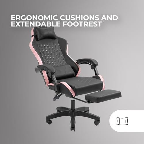 MGC-X, Sedia Gaming Ergonomica, Similpelle, Schienale Reclinabile e Altezza Regolabile, Braccioli Dinamici, Cuscino Cervicale e Lombare, Sedia da Ufficio Poggiapiedi Estensibile, Rosa - Sedia gaming - Immagine 4