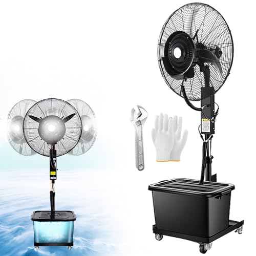 Industrial Misting Pedestal Fan for Patio with 43L Water Tank, 320W/380W, 90° Oscillation, Water Spray, Portable Standing Floor Fan - Black (30in)
