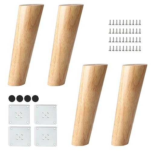 DBREAKS Pies de madera para muebles, paquete de 4 patas de roble macizo, cónicas, inclinadas, de repuesto, 20 cm, color negro