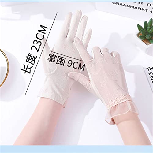 Vollfinger-Handschuhe Damen Dünne Eisseide Kühles Gefühl Sommer Fahren Atmungsaktiver Elastischer Sonnenschutz (Color : A, Size : 23 * 9cm)