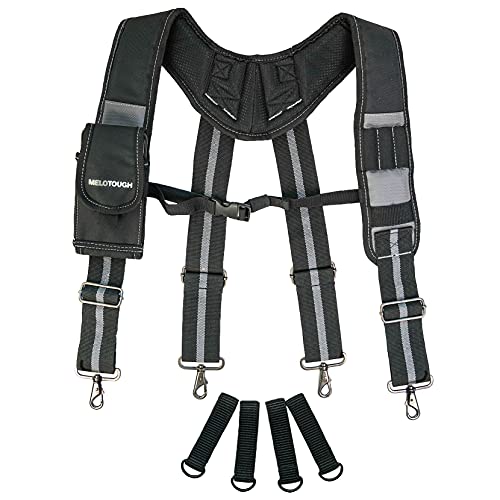 Image of MELOTOUGH Tool Belt Suspenders Detachable Phone Holder & Foam Pads | Construction Work Suspenders, Foam-Padded, Gray, Relieve Shoulder Strain, Detachable Phone Holder, Adjustable Shoulder Strap