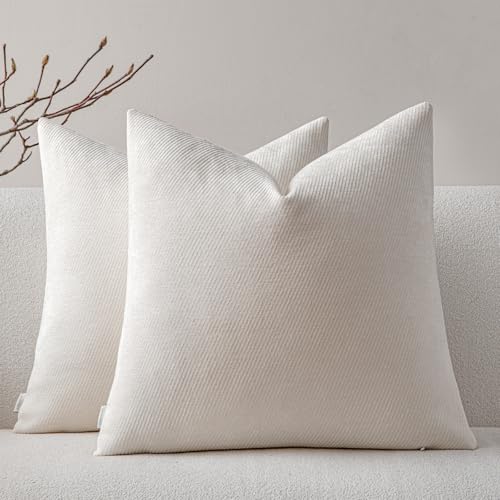 Image of a moment Pack of 2 Decorative Chenille Throw Pillow Covers with Twill Cushion Covers for Sofa Living Room Couch Bed 26x26 Inch,Raw White