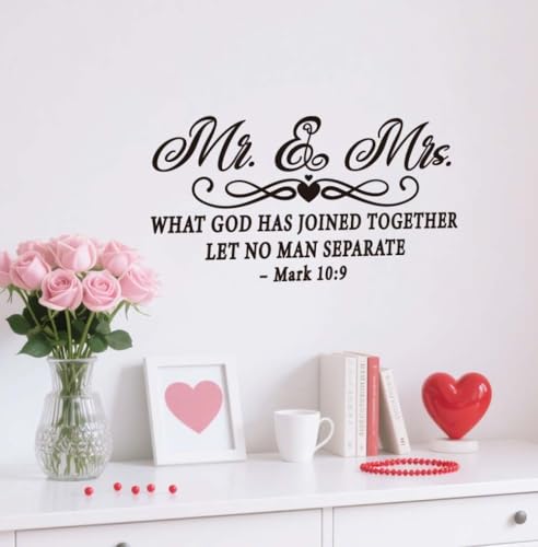 SUPERDANT Stickers Muraux Mr & Mrs Citations D'Amour Bibliques Autocollants Inspirants pour Couples Stikers Murals de Mariage Romantique Citation Noir Autocollants...
